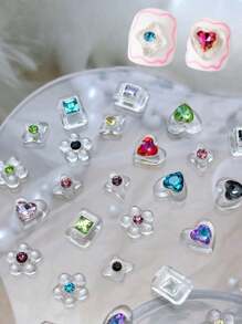 5件装夏日多彩可爱多巴胺美甲饰品大号半透明冰糖钻网红多巴胺彩色镶嵌水晶爱心钻美甲饰品手指甲装饰用 - 彩色 - 查看 1