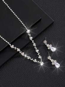 1 套波西米亚风格全水钻爪链项链、手链和耳环首饰套装，适合新娘、宴会、派对和中东 - 銀色 - 查看 2