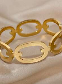 1 pièce Bracelet circulaire épais à maillons Bracelet en acier inoxydable géométrique pour femmes, Bracelet large doré pour empiler, bijou de fête d'anniversaire et usage quotidien