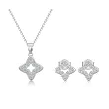 1 Set Minimalist Luxury 925 Sterling Silver Super Shiny Diamond Hollow Four-Leaf Clover Pendant Necklace + 1 Pair Fashionable Earrings, Elegant Gift For Women Daily/Wedding Party