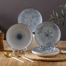 Ceramic Dinner Plates And Bowls Set Of 4 - Round Salad Dessert Plates And Bowls, Holiday Theme, All-Season Versatility For Home, Dorm, Kitchen & Dining Room
