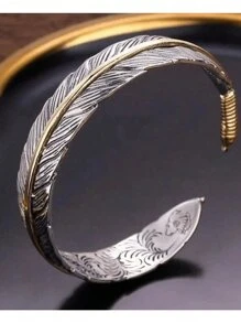 1pc Vintage Men's Creative Feather Design Open Adjustable Bangle Bracelet - Multicolor - View 5