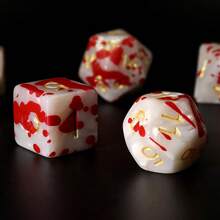 7pcs Acrylic Multi-Faceted Dice With Number Designs, 3 Colors With Red Dotted Pattern