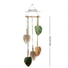 1pc Macrame Wall Hanging, Boho Style Decorative Tapestry, Handmade With Wooden Beads, Leaves & Fibers, Wall Art For Living Room & Bedroom Decor