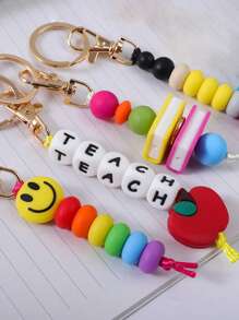 1pc Abacus, Smiling Face, Apple, Book Silicone Beaded Keychain, Women Backpack Pendant Accessory, Back To School, Teacher's Day Gift