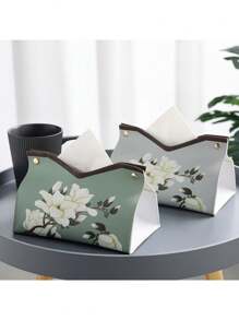 印花仿皮纸巾盒架，防水易清洁，长方形，适合家庭客厅装饰，可爱的房间装饰家居浴室装饰浴室收纳盒夏季