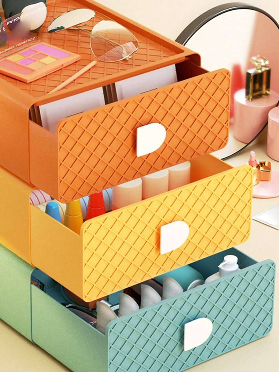 1 Stück bunte Aufbewahrungsbox für Zuhause, Schubladentyp Schreibtisch Make-up Organizer Box, Kosmetikorganizer Box, mehrstöckige stapelbare Schmuckbox, Brillenbox Ausstellungsbox