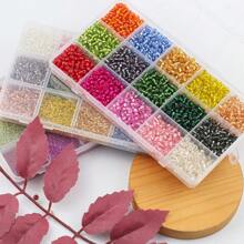 Juego de 2/3/4mm 15 colores de cuentas de cristal pequeñas, 12g por compartimento, cuentas de cristal sueltas para la fabricación artesanal de joyas DIY, pulseras, collares, aretes, anillos + juego de 6 piezas de herramientas