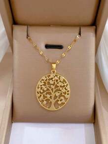1 件奢华生命树设计颈链，独特百搭锁骨链吊坠项链（不含礼品盒） - 金色 - 查看 2