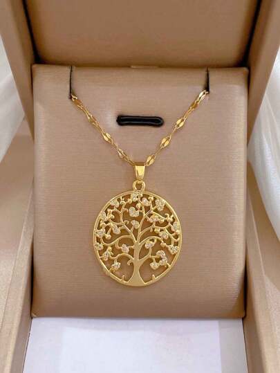 قلادة سلسلة قلادة تصميم شجرة الحياة فاخرة، سلسلة عنق متناوب فريد ومتعدد الاستخدامات (لا يشمل علبة هدايا)