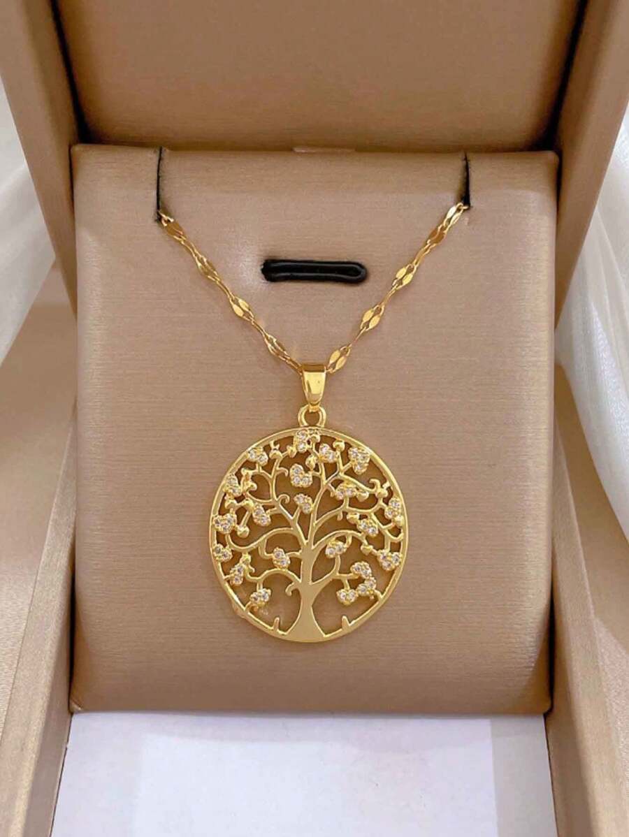 1 件奢华生命树设计颈链，独特百搭锁骨链吊坠项链（不含礼品盒）