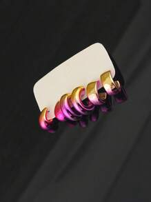 6pcs/12pcs Set Fashionable Minimalist Creative Personalized C-Shaped Water Drop Twisted Hoop Earrings, Ombre Spray Paint Candy Color C-Shape Bead Earrings (Minor Color Difference May Exist) - Multicolor - View 5