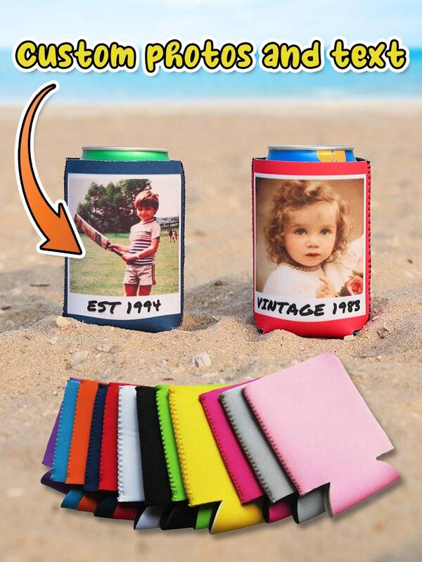 Personalized Insulated Can Cooler, Funny Birthday Favors, Photo Can Cooler, Drink Sleeves For A Carnival, Customized Insulated Can Sleeve With Logo Image Text For Wedding Birthday Bachelor Party(Multiple Color Options)