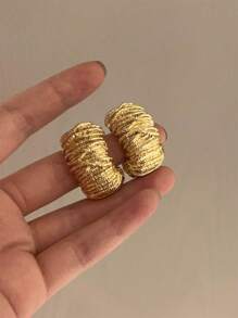 1 par de Pendientes de mujer con diseño geométrico metálico, joyería gruesa para fiesta y viaje
