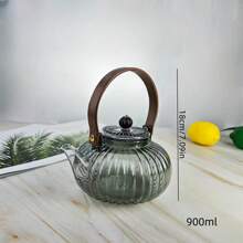 1pc Glass Teapot Smoky Grey Glass Boiling Teapot Brewing Teapot Glass Teapot With Tea StrainGlass Teapot With Wooden Handle Beam Kettle Suitable For Electric Clay Stove Glass Teapot Kitchen Office Supplies