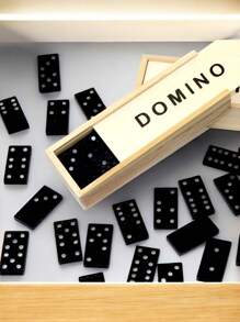 Extreme Challenge, Precise Flipping! 28pcs Premium Black Wooden Domino Set Game - Multicolor - View 2