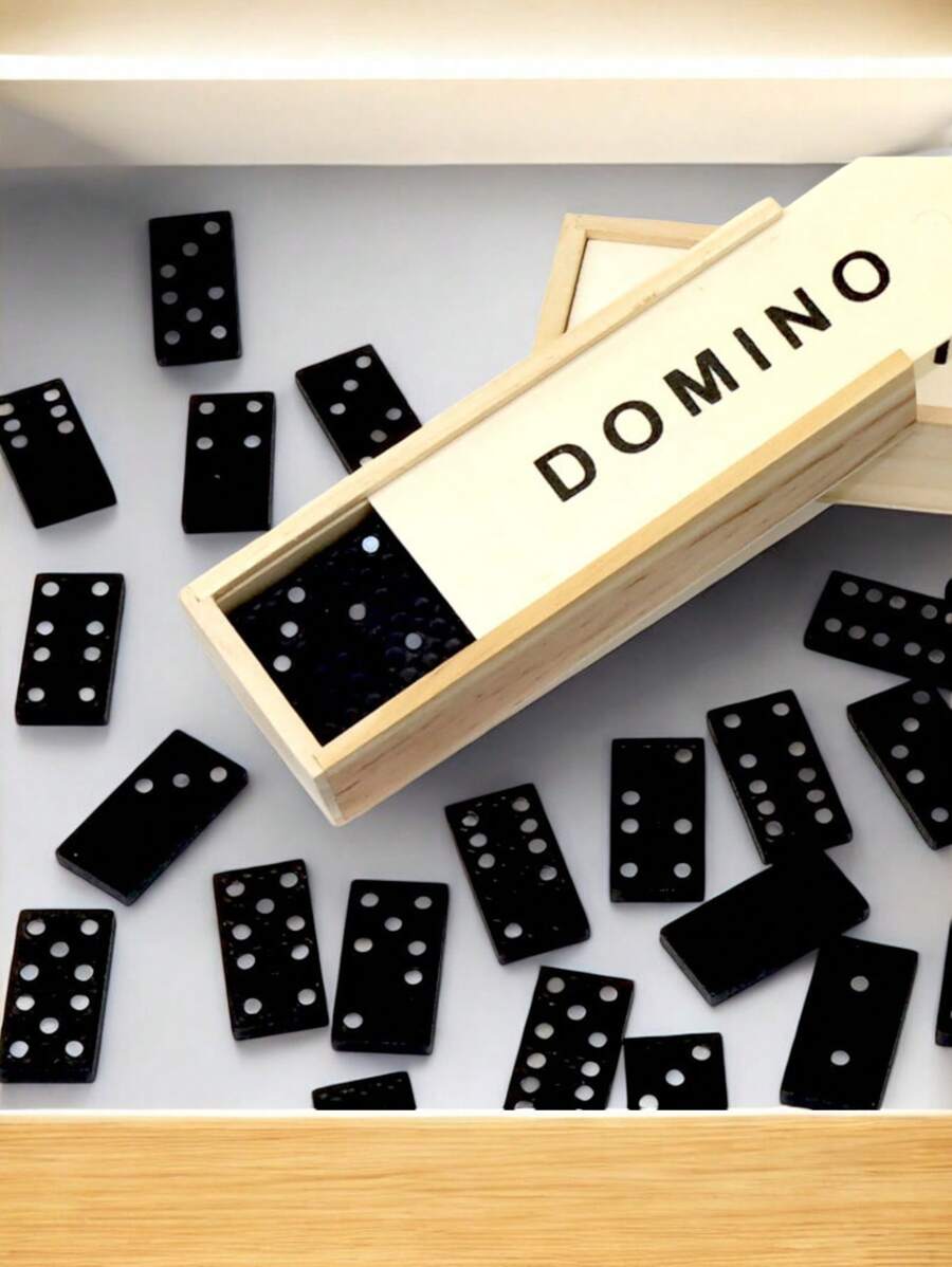Extreme Challenge, Precise Flipping! 28pcs Premium Black Wooden Domino Set Game