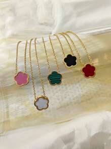 1 件不锈钢中东时尚双面五瓣花项链、手链、耳环套装，真空镀层，多功能设计，适合各种场合