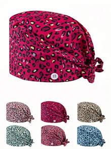 1pc Women's Colorful Leopard Print Work Hat/Nurse Cap, Featuring Drawstring Design, Side Mask Strap Hooks, Suitable For Doctors, Nurses, And All Hospital, Beauty Salon, Veterinary Workers - Multicolor - View 8