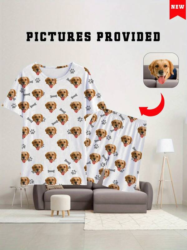 2pcs Men Spring New Customized Sleepwear Set, Round Neck Short Sleeve Pullover Shirt & Shorts Casual Pajamas