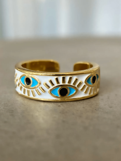1pc Stainless Steel Devil's Eye Design Open Ring For Women, Gold Color