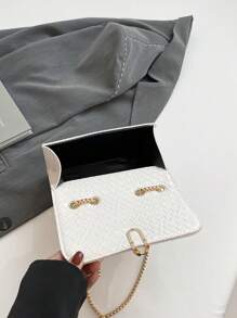 1 pièce Sac à épaule en tissu texturé unicolore pour femme, sac bandoulière minimaliste à boucle et chaîne à la mode, convient pour les voyages, les rendez-vous, les courses