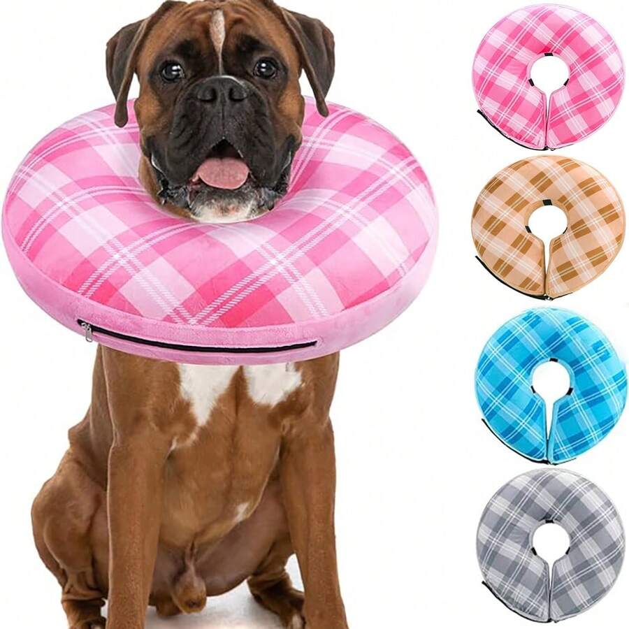Inflatable Dog Cone Collar, Soft Dog Donut Collar For Medium To Large Dogs After Surgery, Elizabethan Collar Alternatives For Dogs Recovery Prevents Licking Wounds & No Blocking Vision - Multicolor - View 1