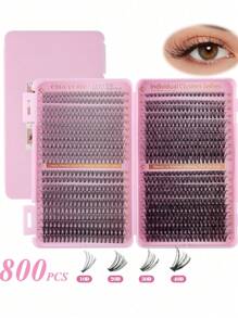 640800PCS D Curl Single Eyelash Bundle Large Capacity 30D+40D+60D+80D 9-16mm DIY Eyelash Bundle Natural Look & Ultra Thick & Slim & Ultra Soft & Ultra Light Reusable Personal Split False Eyelashes Eyelash Extension Kit With Makeup Tools 2 Mascara Brushes For Beginners To Use At Home Or In Everyday Life & Weddings & Dates & Parties & Music Festivals & Halloween & Happy Christmas