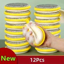 12pcs/Set Kitchen Cleaning Sponge, Microfiber Cloth, Square Wipe Cloth, Minimalist Dish Washing Rags, Sink Or Stove Cleaning Cloths, Antibacterial Washable Cleaning Brushes, Kitchen Cleaning Tools