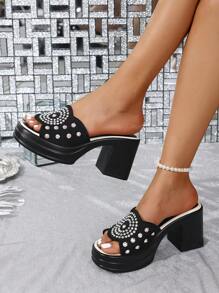Women's Classic Outdoor Casual Chic European Style Round Toe Rhinestone Wedge Platform Sandals, 2025 New Arrivals