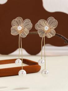1 Pair Golden Flower Tassel Drop Earrings For Women