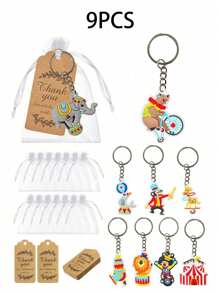 Juego de regalo para fiesta de circo o carnaval, 9 piezas/27 piezas, llavero de dibujos animados de payaso de circo, llavero de PVC, incluye bolsa de tela transparente, etiqueta de agradecimiento, 9 modelos: elefante, jirafa, mono, payaso, león, llavero DIY, llavero creativo, colgante de mochila, accesorio de bolso, llavero de coche, colgante de coche, decoración de billetera - Multicolor - Ver 13