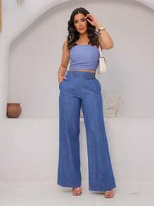 Women's High Waisted Flared Jeans With Elastic Waistband - 帶弓/中號 - 查看 7
