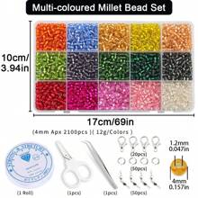 Juego de 2/3/4mm 15 colores de cuentas de cristal pequeñas, 12g por compartimento, cuentas de cristal sueltas para la fabricación artesanal de joyas DIY, pulseras, collares, aretes, anillos + juego de 6 piezas de herramientas