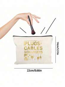 Golden Travel Charger Data Cable Pattern Theme Printed Zipper Makeup Bag,Large Capacity Makeup Bag, Cosmetic Bags,Cosmetic Bag With Data Cable Pattern, Red Air Cushion Storage Portable Storage Bag, Makeup Bag, Skincare Bag, Travel Essentials, Dormitory Supplies, Wedding Bride Gifts, Mother Gifts, Birthday Gifts, Gifts For Friends And Teachers, Bathroom Storage Make Up Bag - Multicolor - View 10