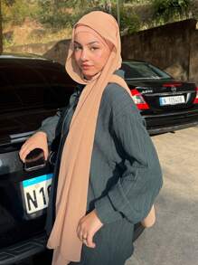 2 件套女士新款雪纺围巾和头巾套装，纯色珍珠雪纺围巾和底帽，穆斯林头巾适合日常外出和祈祷