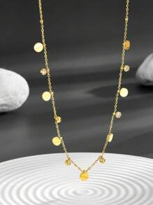 1 件简约方形不锈钢水晶立方氧化锆项链，时尚珠宝套装，适合日常佩戴独特女性礼物