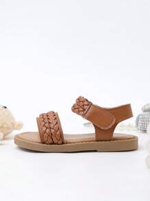 1 Pair Vintage Style Baby/Toddler Girls Woven Beach Sandals - Brown - View 5