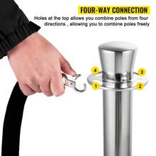 Crowd Control Stanchions: Sets Of 2, 4 Or 6 Pieces In Silver Or Black, With 5 Ft/1.5 M Red Or Black Velvet Ropes, Sturdy Concrete - Filled Metal Bases And Easy - Connect Assembly, Ideal For Party Supplies And Crowd Management - Set Of 2 Pieces Stanchion Set, 5 Ft/1.5 M Black Rope - View 4