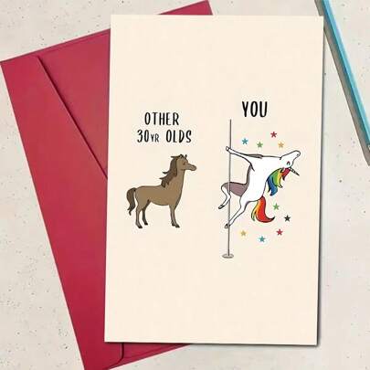 1pc Humorous 30th Birthday Celebration Greeting With Unicorn, Cheerful Milestone Note For Men & Women, Ideal Present For Family, Friends - Fun 30-Year-Old Keepsake