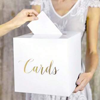 1 st. Elegante witte kaartendoos met goudfolie-ontwerp, perfect voor huwelijksgeschenken, babyshowers, bruiloftskassarekken, babyshowers, jubilea, verjaardagsfeestjes, afstudeertafeldecoraties, bruiloftsdecoraties, huisdecoraties, kamerdecoraties, meest populair onder bruiden op feesten (inclusief 10 wenskaarten)