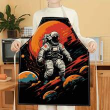 1pc Red - Sun Astronaut 3D Pattern Linen Apron For Home Cooking, Kitchen Wear, And Cooking Enthusiasts - Multicolor - View 12