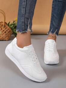 Women's Solid Color Simple Round Toe Casual Athletic Sneakers, Daily Casual - White - View 4