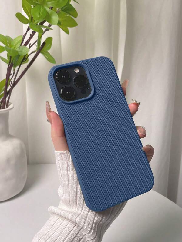 1pc TPU 3D Knitted Texture Haze Blue Soft Protective Case Compatible With Iphone 16 Series Waterproof Shockproof Anti-Fall Scratch Resistant