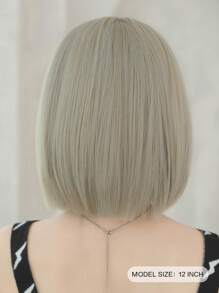 NAMM 女士时尚鲍勃假发 12 英寸短直假发，带刘海，灰色挑染白发，高密度耐热合成假发，适合女孩日常部分使用 - 挑染灰色 - 查看 4