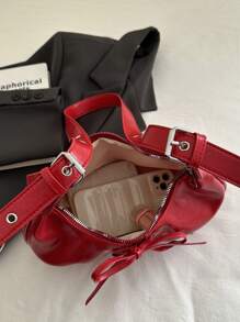 A New Women's Fashion Drawstring Shoulder Bag, Street Simple Pleated Peplum Armpit Bag, Adjustable Shoulder Strap Casual Crescent Bag, Burgundy Bag, Suitable For Young Girls, Shopping, Commuting, Daily Use