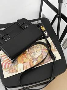 男士纯色多功能翻盖单肩包