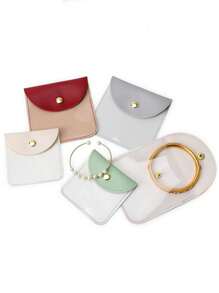Transparent Single-Sided PU Leather Jewelry Bag For Rings, Pendants, Necklaces, Earrings Storage, Dust Proof Jewelry Pouch Gifts Women Girls