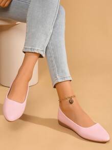 Women's Plain Color Slip-On Flats With Round Toe, Comfortable Euro-American Style Plus 2025, Classic Elegant Office Casual Shoes, Versatile Soft-Sole New Spring Autumn Mommy Flat Shoes - Pink - View 3