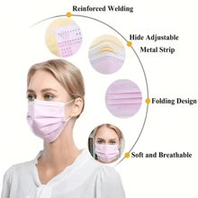 100pcs Pink Disposable Face Masks, Reusable Pink Masks - Non-Medical, ASTM Level 1 Safety And Labor Protection, 3-Ply Protective Mask